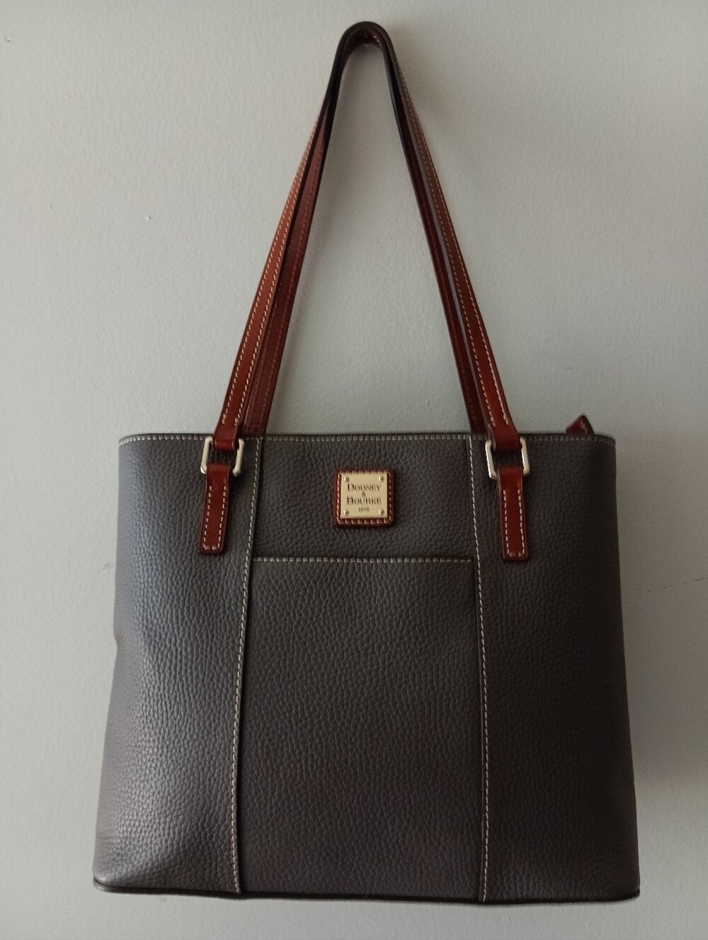 Dooney & Bourke Gray Leather Tote with Brown Straps
